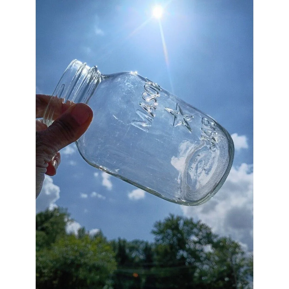 Vintage STAR Mason Jars Clear Glass Set of 2 Embossed Seals & Rims Included 70's